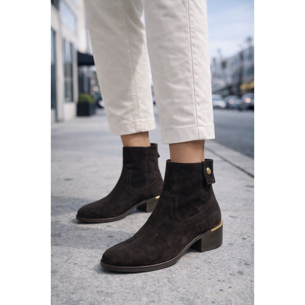 Jimmy Choo London Suede Ankle Boots Gold Accent Block Heel  Italy‎ size 39 8.5-9